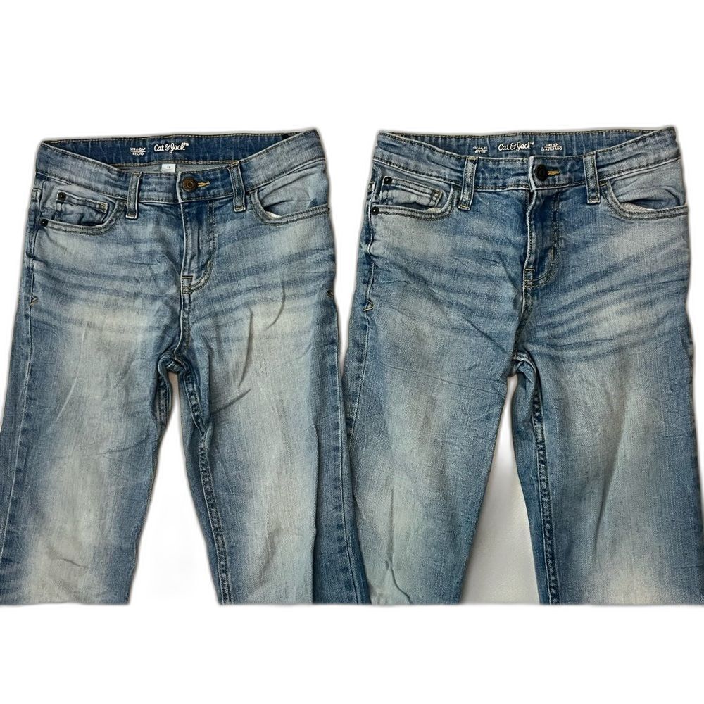 Cat & Jack (2 Pairs) Light Blue Straight Jeans Size 12 Adjustable Waistband - Picture 4 of 15